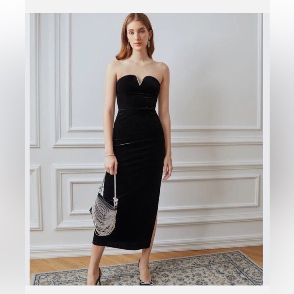 MOTF Velvet Midi Dress with Rhinestone Detail